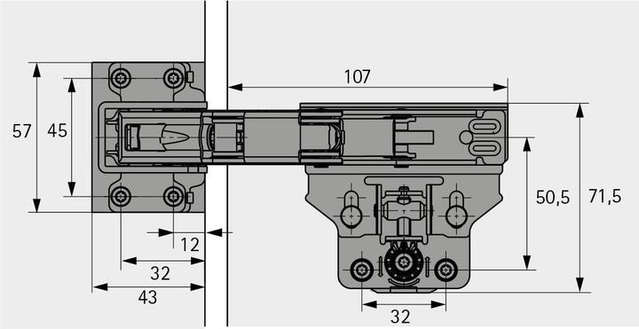 Productafbeelding Hettich Evisys Führungsscharnier zum Anschrauben 115° ohne integrierte Dämpfung vzi