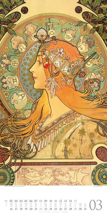 Produktbild Alfons Mucha Kalender 2026 (33 x 66 cm, Harter Einband, Deutsch, Französisch, Englisch)