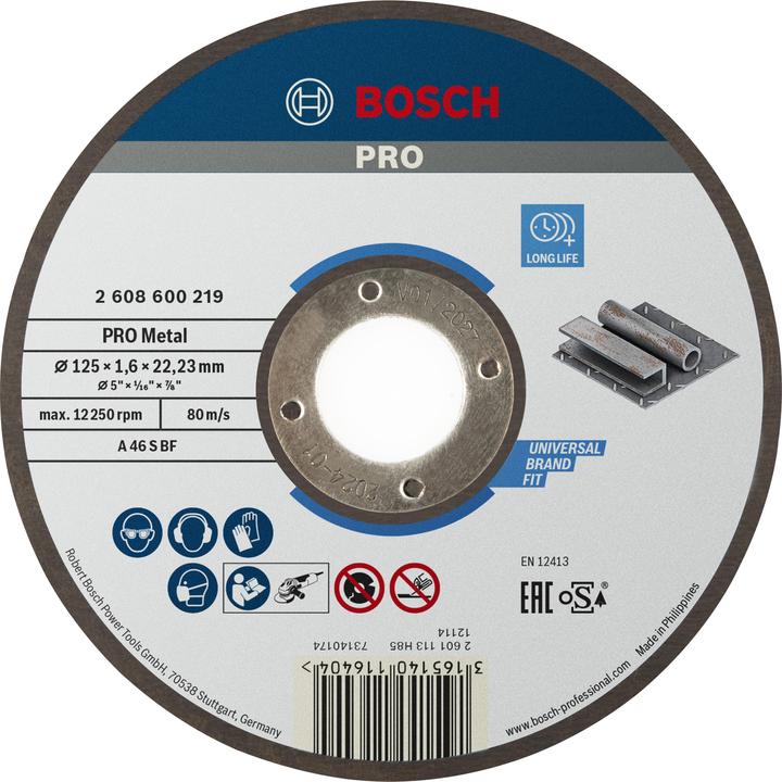 Immagine prodotto Bosch Professional Zubehör PRO Disco da taglio per metallo, 125 x 1,6 x 22,23 mm