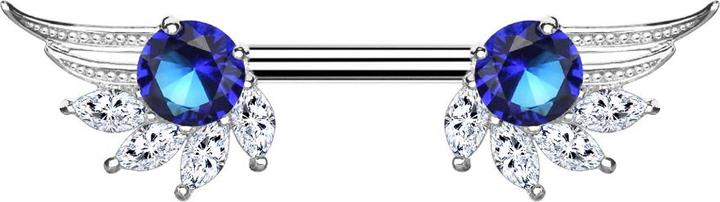 Star Piercing Barbell silber Engelsflügel mit Kristall blau (Chirurgenstahl 316L, Messing)