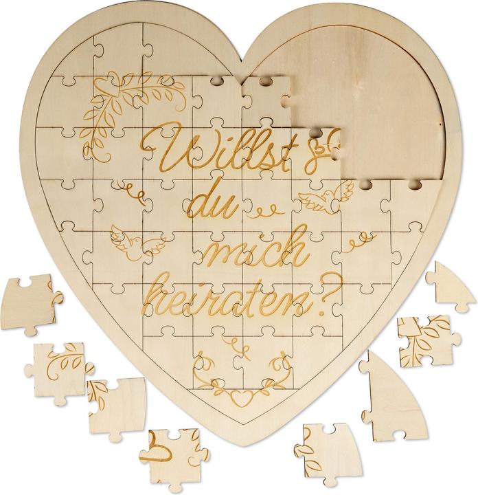 Produktbild Relaxdays - Herzpuzzle mit graviertem Spruch, Design: D, Hellbraun (49 Teile)