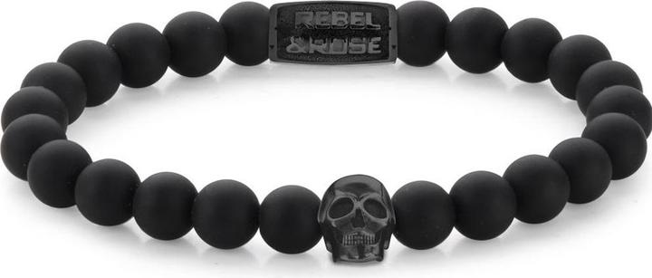 Rebel & Rose Armband Skull RR-SK004-B-L+ Herren (20 cm, Onyx, Edelstahl)