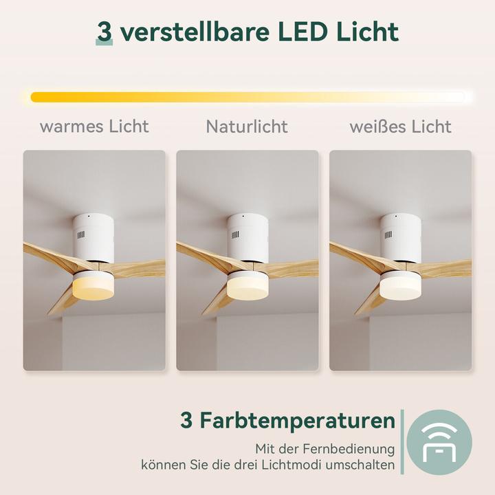 Actual product image SONNI 52 Zoll Deckenventilator mit Licht und Fernbedienung, 5 Geschwindigkeiten, 3 Farblichter, Glei