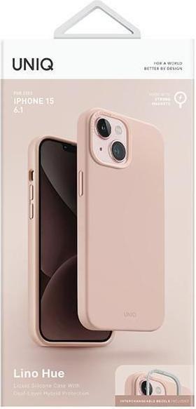 Actual product image Uniq etui Lino Hue iPhone 15 6.1" Magclick Charging różowy/blush pink (Apple iPhone 15, Apple iPhone 14, Apple iPhone 13)