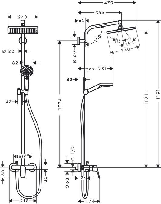 Produktbild hansgrohe Showerpipe CROMETTA E 240 1JET