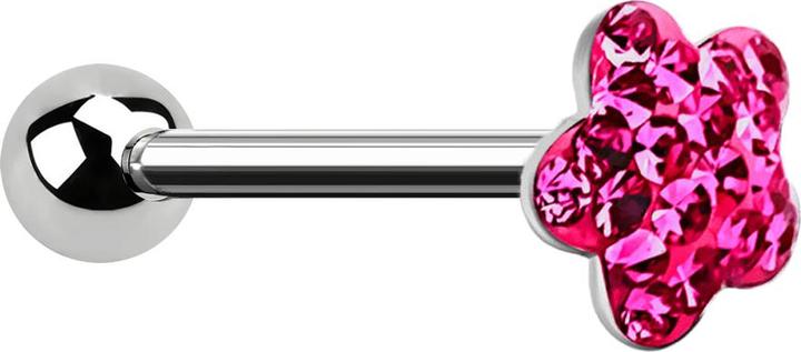 Star Piercing Barbell silber mit Kugel und Scheibe Blume fuchsia Epoxy Schutzschicht (ohne Messing, Chirurgenstahl 316L)