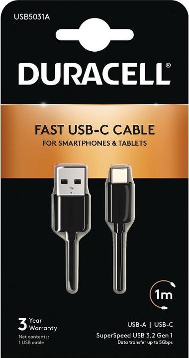 Immagine prodotto Duracell Cavo da 1M da USB Type-C a USB 3.0 (1 m, USB 3.2 Gen 1)
