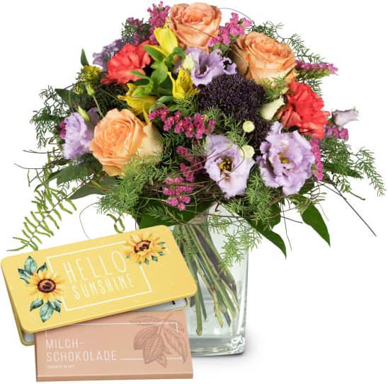 Fleurop Symphonie de couleurs avec tablette de chocolat «Hello Sunshine» (Fleurs coupées)