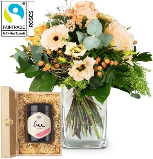 Produktbild Fleurop Zarter Saisonstrauss mit Fairtrade-Rosen Max Havelaar und Schweizer Blütenhonig (Schnittblumen)