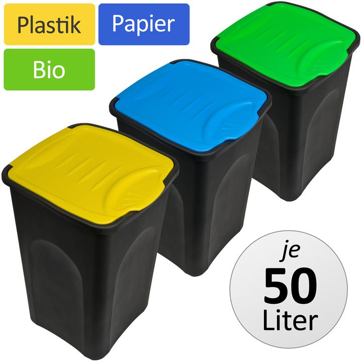Actual product image Deuba 3x Waste garbage can with hinged lid (50 l)