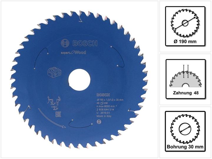 Immagine prodotto Bosch Professional Zubehör Lama circolare a batteria Expert per legno, 190 x 1,5/1 x 30, 48 denti