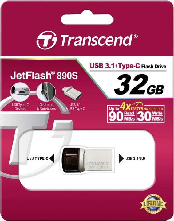 Actual product image Transcend JetFlash 890 (32 GB, USB-A, USB-C)