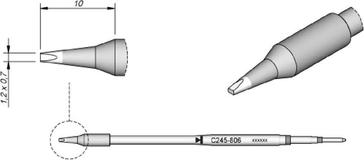 Actual product image JBC Soldering tip series C245 chisel shape, C245807/2.2 x 1.0 mm, straight, 20 mm longer