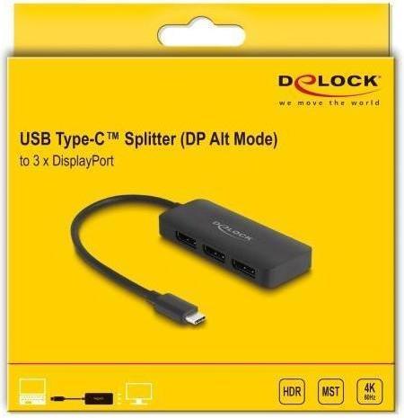 Produktbild Delock USB Type-C Splitter (DP Alt Mode) zu 3 x DisplayPort (15 cm)