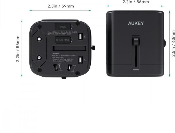 Image du produit Aukey PA-TA01 Adaptateur de voyage universel blanc avec 1xUSB-C et 2x