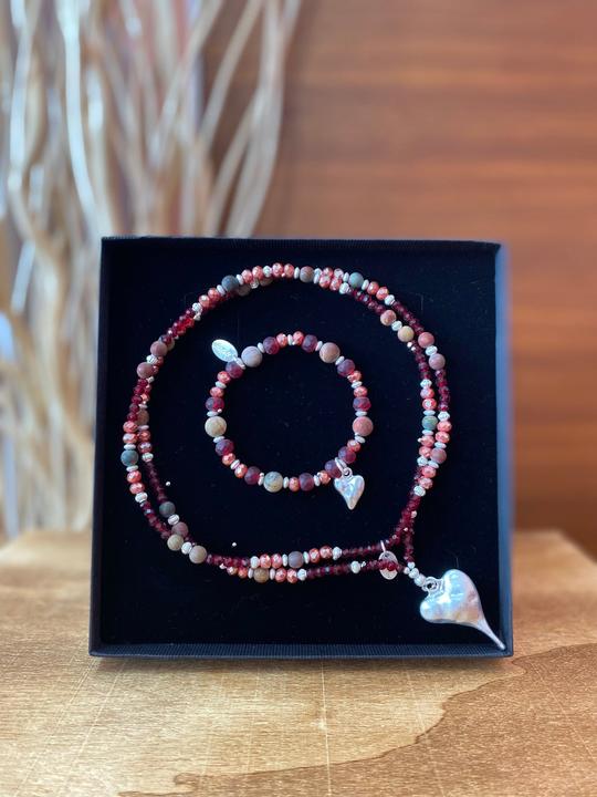 Andreani Schmuckset "Herz" aus echtem Leoparden Jaspis