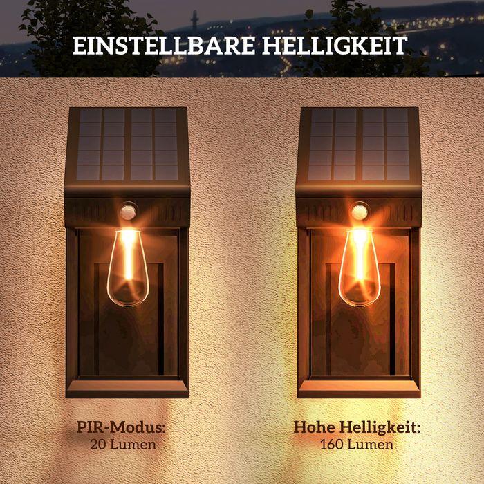 Immagine prodotto Swisshandel24 Applique solare LED luce da giardino bianco caldo sensore di luce regolabile IP44 nero (160 lm, IP44)