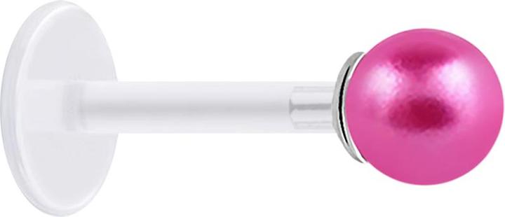 Star Piercing Micro Labret transparent mit Perle Kugel pink (ohne Messing, 925 Sterlingsilber, Bioflex)