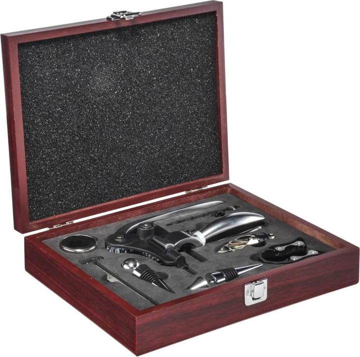 Image du produit Childhome Set cadeau de vin dans une boîte en bois (Anneau de goutte, Bouchon de vin, Verseur de vin, Thermomètre à vin)