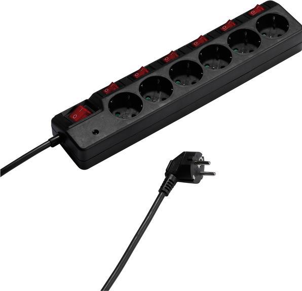 Produktbild Vivanco 6-fach Steckdosenleiste schwarz 37326 EKLS 6SS 6-fach Steckdosenleiste und 7 Schaltern (7 x, 1.80 m)