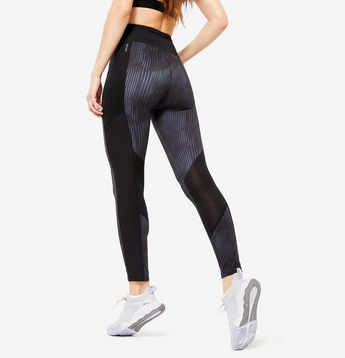 Produktbild Domyos Leggings Damen mit Smartphonetasche - FTI 120 grau/schwarz bedruckt (W30/L31)