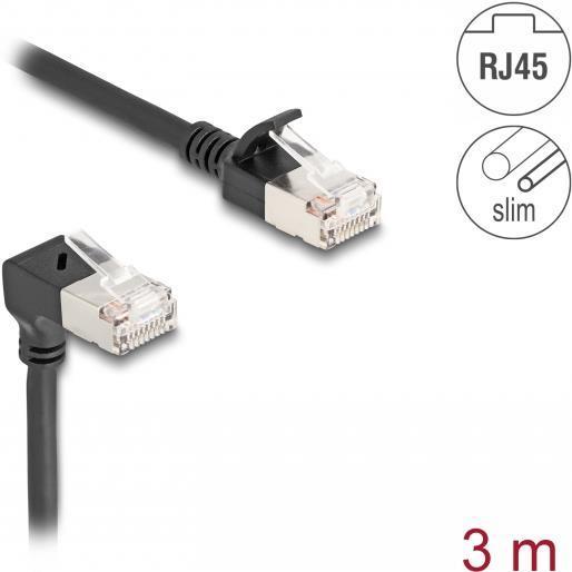 Produktbild Delock RJ45 Netzwerkkabel Cat.6A S/FTP Slim 90° unten gewink (S/FTP, CAT6a, 3 m)