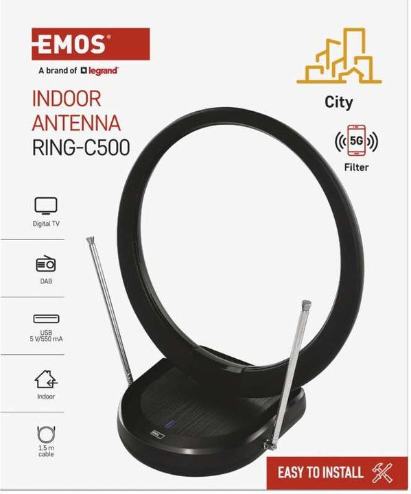 Productafbeelding Emos Binnenantenne CITY RING-C500, DVB-T2, DAB, LTE/4G/5G Filter (Binnenantenne, DVB-T / -T2)