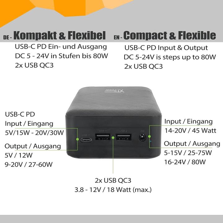 Actual product image Xpower XTPower XT-27000 DC Powerbank 26800 mAh Li-Ion USB, DC Jack 3.5mm Black (26800 mAh, 60 W, 99.16 Wh)