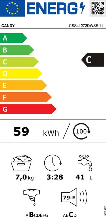 Energie-Label Candy CSS 41272DWSE ITModell Waschmaschine7 kg, 1200 Umdrehungen, C (7 kg, Links, EU-Stecker)