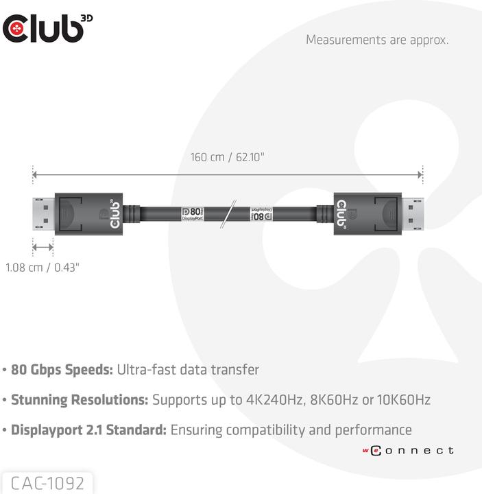 Image du produit Club 3D DisplayPort — DisplayPort (1.60 m, DisplayPort)