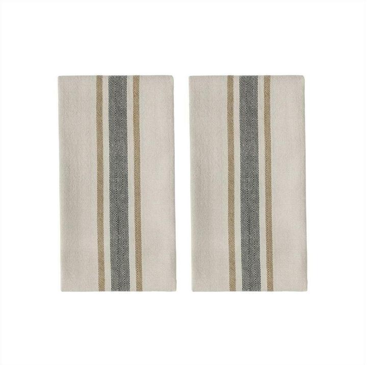 Produktbild Oyoy Geschirrtuch-Set Linu 2 Stück, Beige/Schwarz (50 x 70 cm)