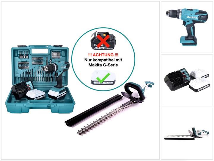 Actual product image Makita DF 457 DWE Cordless Screwdriver 18 V 42Â Nm G-Series + UH 522 DZ Cordless Hedge Trimmer 18 V (Rechargeable battery operated)