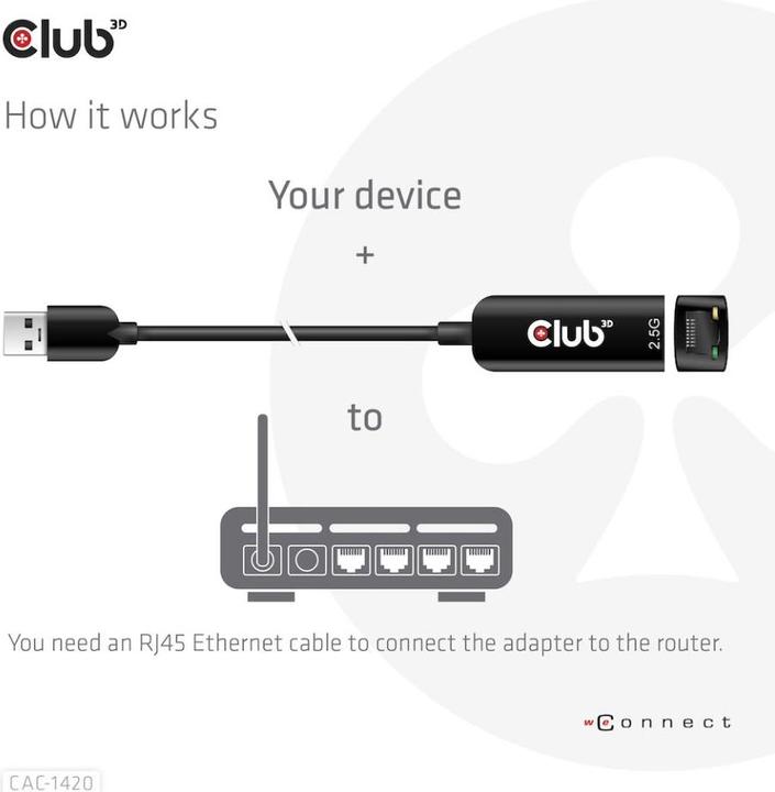 Image du produit Club 3D USB 3.2 Gen1 Type A sur RJ45 (USB 3.2, RJ45 (1x))