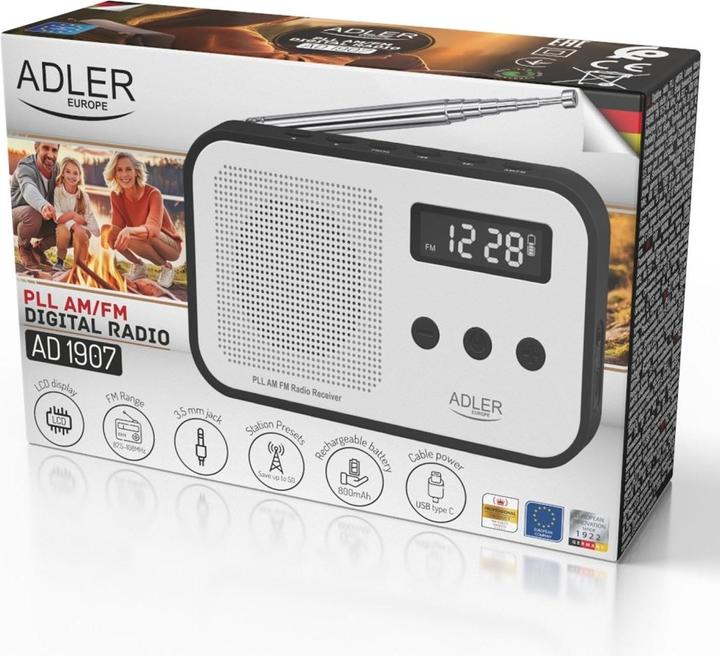 Image du produit Adler Interactive solution | Digital radio PLL AM/FM | AD 1907 | Alarm function | White/Black (AM, PLL, FM, VHF)