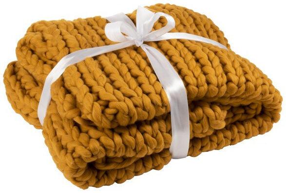 J-Line Coperta a maglia grossa COZY 127 x 152 cm - Ocra (127 x 152 cm)