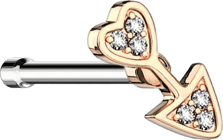 Star Piercing Nasenstecker gerade rosegold Pfeil mit Herz (Chirurgenstahl 316L, Messing)