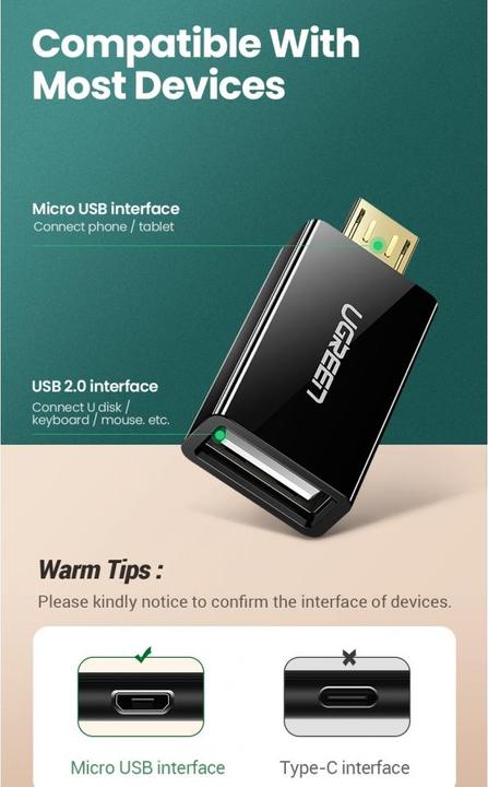 Produktbild Ugreen MicroUSB zu USB Adapter OTG On-The-Go (Micro USB, USB)