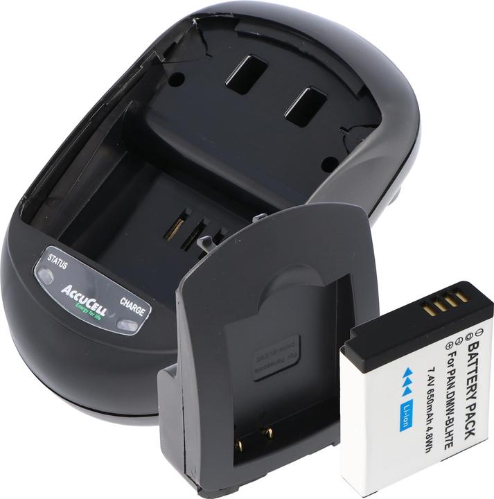 AccuCell Schnell-Ladegerät und Akku passend für den Panasonic DMW-BLH7 Akku Lumix DMC-GM1, Lumix DMC-GM1K S (Chargeur de batterie d'appareil photo)