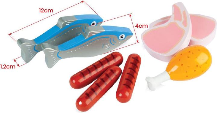 Produktbild Bigjigs Tidlo Holzspielfutter Fleisch und Fisch in Box, 8 Stück.