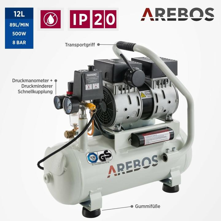 Actual product image Arebos Whisper compressor (8 bar, 12 l)