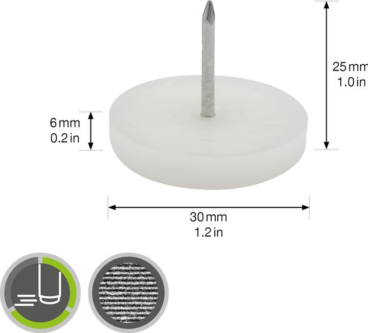 Produktbild Möbelgleiter mit Nagel Kunststoff ø 30 mm 4 Stk. (Kunststoffgleiter, 4 Stück)