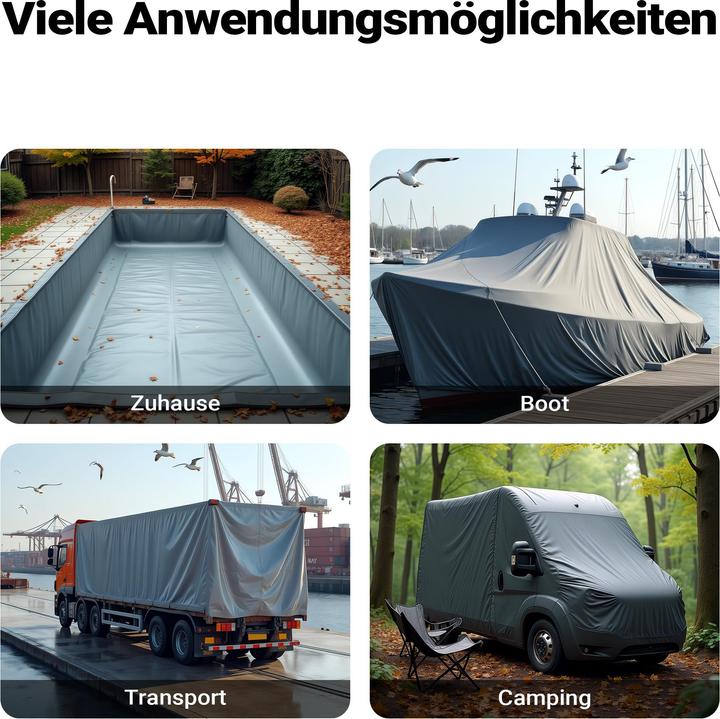 Produktbild Wiltec Abdeckplane wetterfest grau 3x6m Polyester Plane Ösen 650g/m² Gartenplane (3 x 6 m)