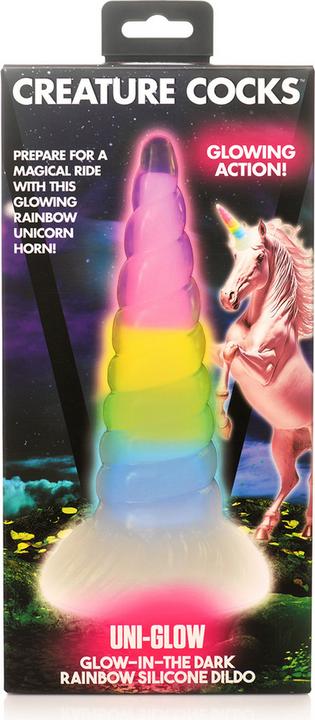 Actual product image Creature Cocks XR Brands - Luminescent Rainbow Silicone Dildo