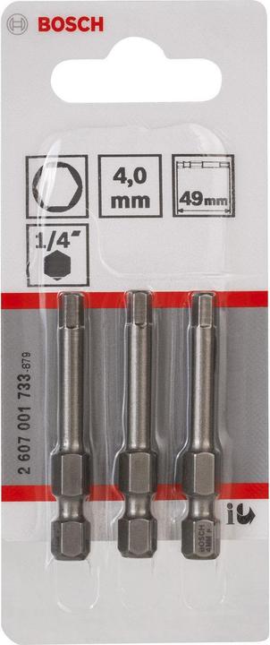 Image du produit Bosch Professional Zubehör Embout de vissage extra-dur HEX 4, 49 mm, pack de 3 (HEX4)