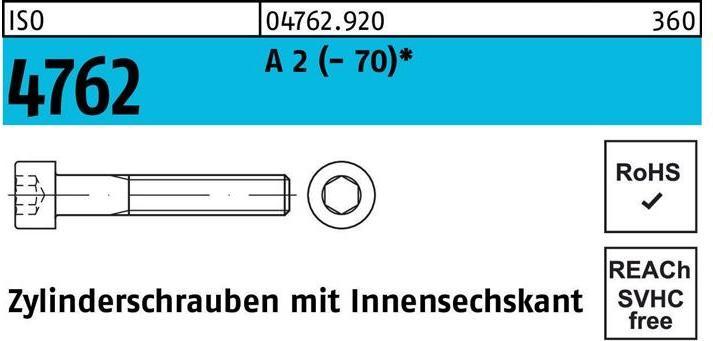Image du produit Vis à tête cylindrique ISO 4762 à six pans creux M 4 x 18 A 2 (200 Vis par pièce)