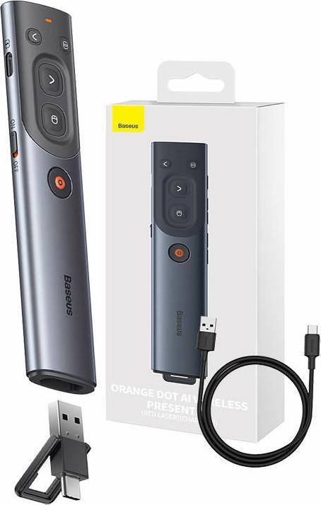 Actual product image Baseus Orange Dot Multifunctional remote control for presentation, with a red laser pointer - grey