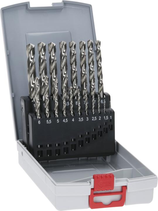 Bosch Professional Zubehör PRO Metal HSS-G twist drill set, 19 pcs. (1 mm, 1.5 mm, 10 mm, 2 mm, 2.5 mm, 3 mm, 3.5 mm, 4 mm, 4.5 mm, 5 mm, 5.5 mm, 6 mm, 6.5 mm, 7 mm, 7.5 mm, 8 mm, 8.5 mm, 9 mm, 9.5 mm)