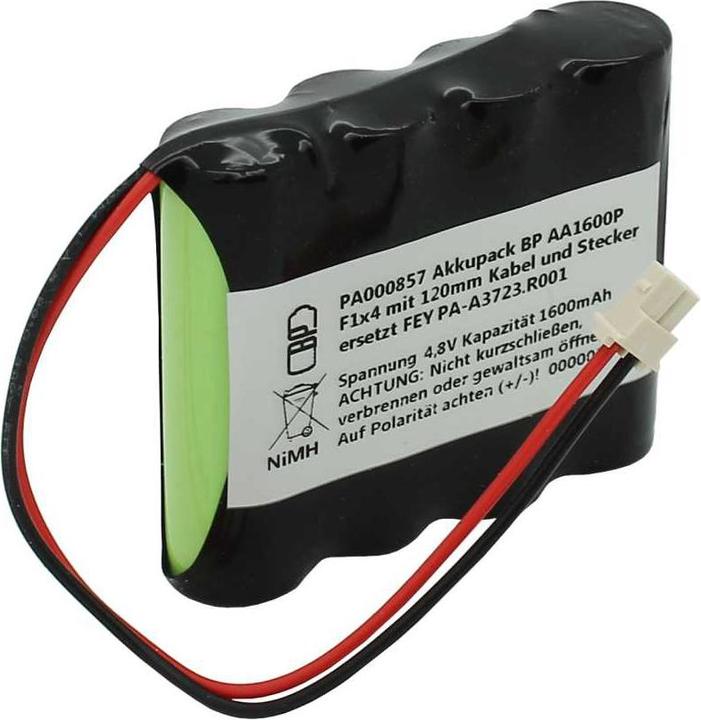 Image du produit XCell Akkupack NiMH 4,8V 1600mAh BP AA1600P F1x4 mit 120mm Kabel und Stecker ersetzt FEY PA-A3723.R001 (1 pcs, 1600 mAh)