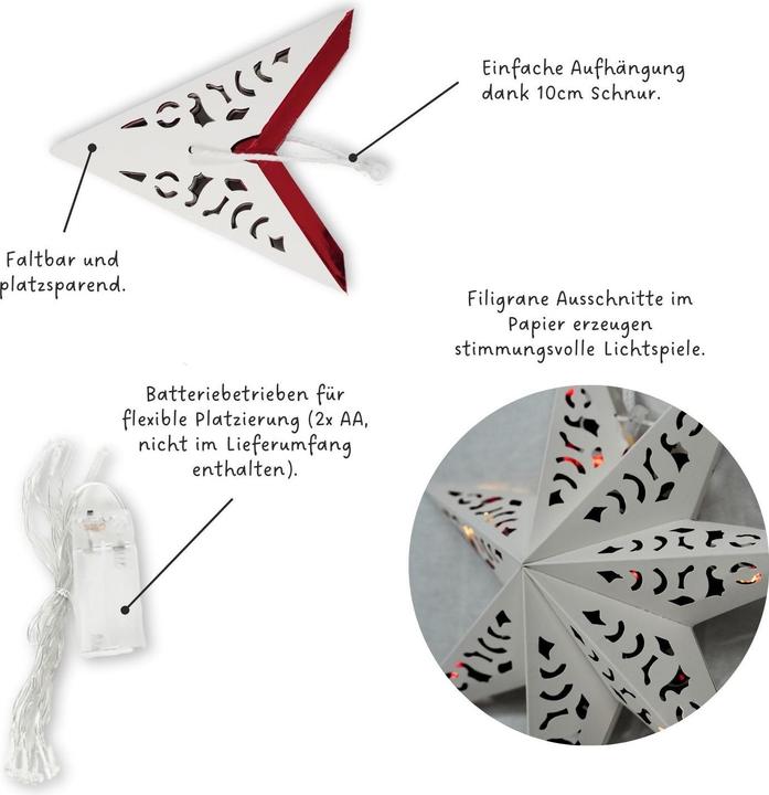 Image du produit Hermex LED Étoile de Noël Étoile lumineuse Hanging Star Lanterne d'éclairage Étoile pliante