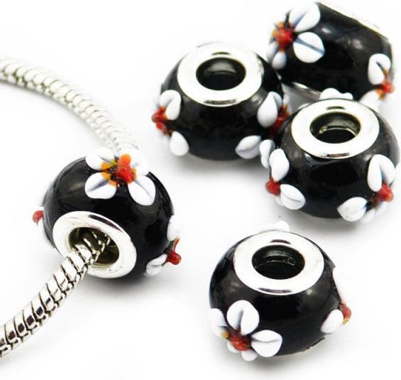 Hermex Glas Bead versilbert 925 - Silbrig Schwarz (Glas, Silber 925)
